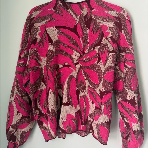 Anthropologie Pink and Brown Leaf Print Sweater - Picture 7 of 8